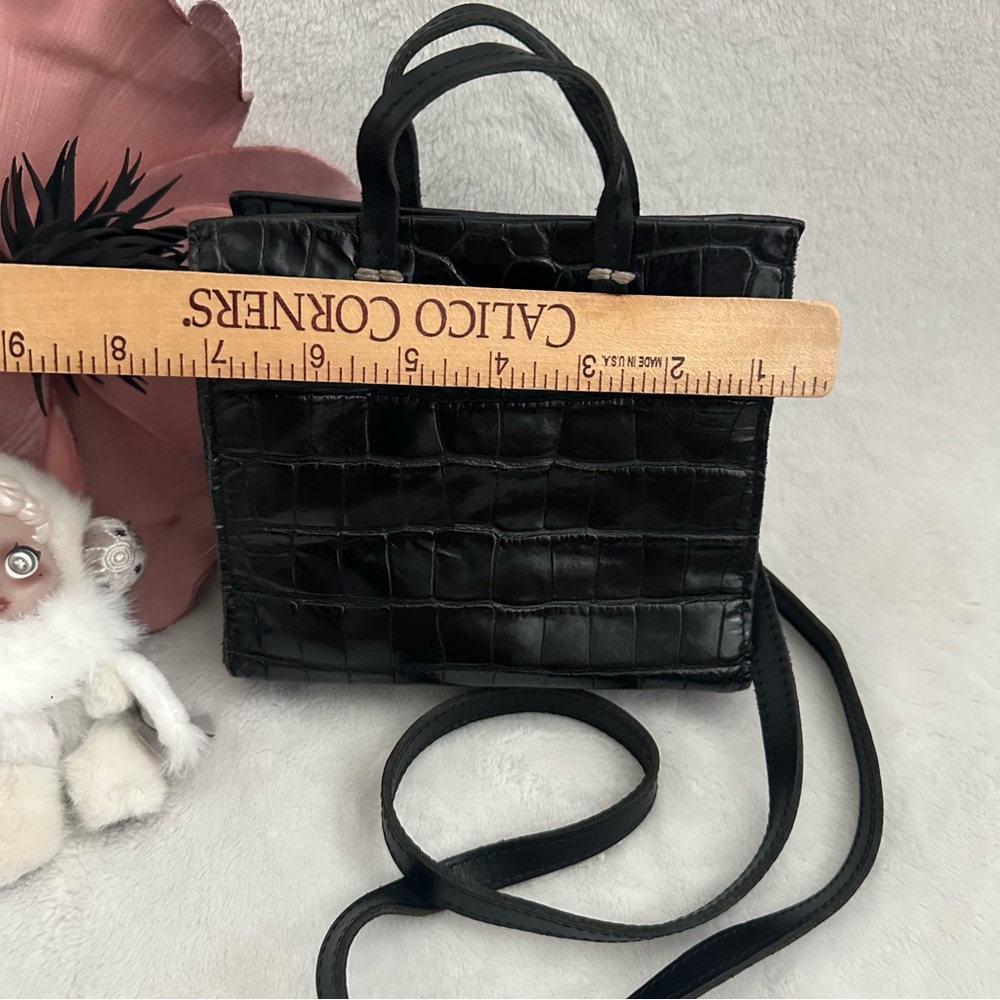 Clare V. Simple Black Croc Bebe Tote Crossbody Bag - Picture 12 of 14